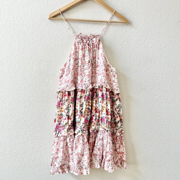 $177 Kos Resort Multi Floral Tiered Halter dress Size Small - Picture 2 of 12